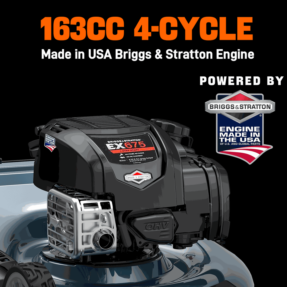 22" 163cc 4-Cycle Briggs & Stratton Engine Gas Self-Propelled Lawn Mower with 3-in-1 Mulching, Bagging, Side Discharge