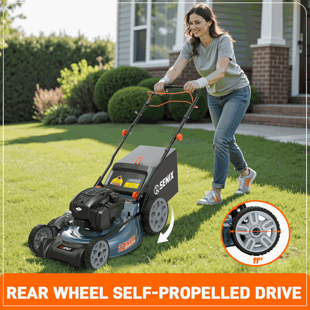 22" 163cc 4-Cycle Briggs & Stratton Engine Gas Self-Propelled Lawn Mower with 3-in-1 Mulching, Bagging, Side Discharge
