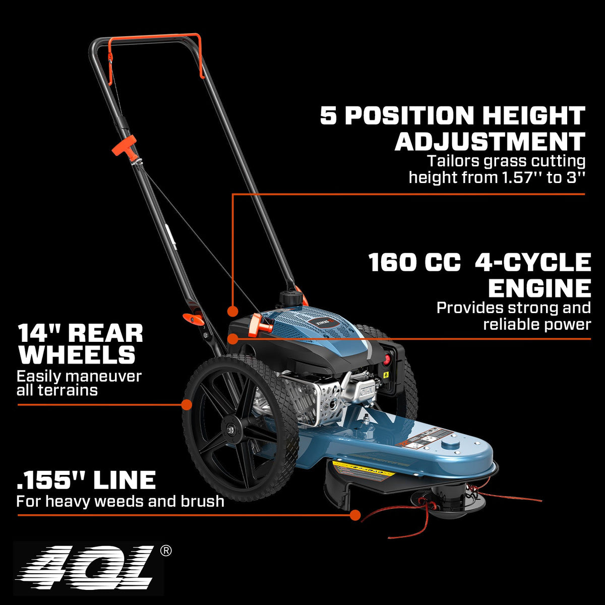 22" 160cc 4-Cycle Gas Powered High Wheel String Trimmer