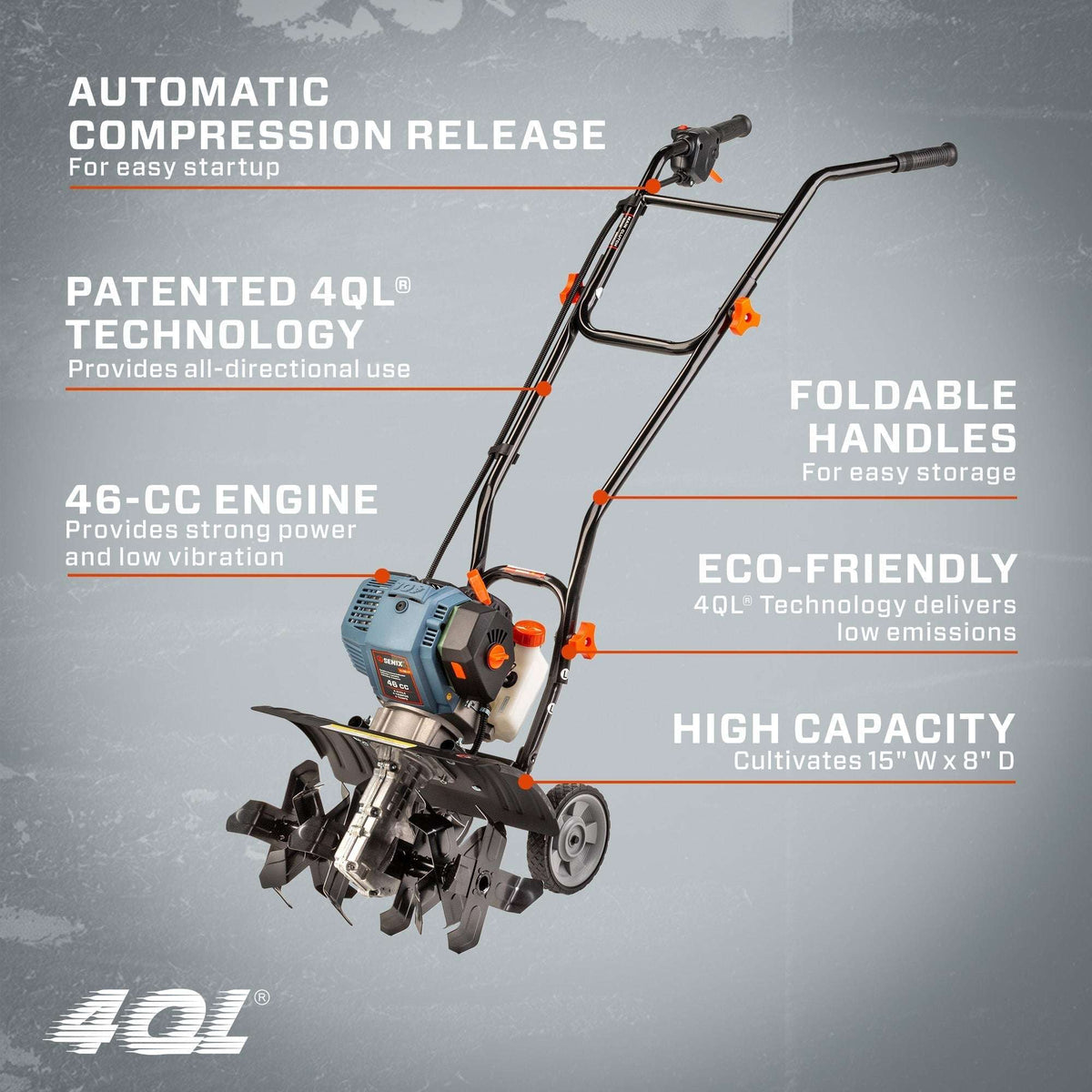 4QL® 46cc 4-Cycle Gas Tiller Cultivator